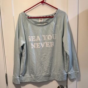 PINK Women's Mint Green Sea You Never Sweatshirt Size L